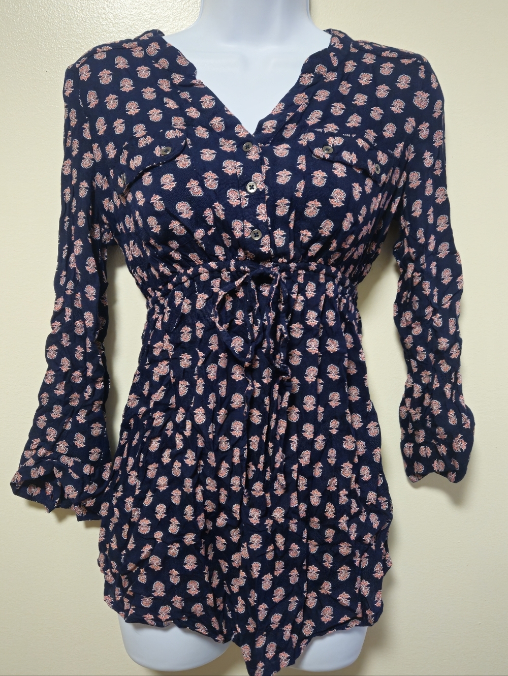 Motherhood Maternity Long Sleeve Blouse Roll Tab Sleeve Dress Shirt Women Small